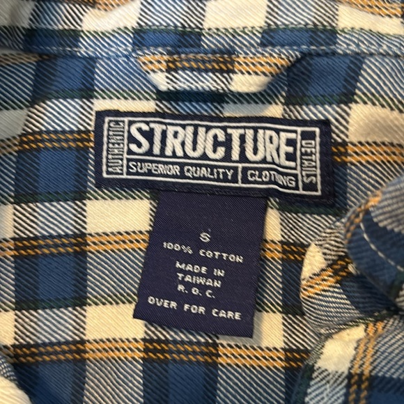 Structure men’s blue and white long sleeve button down flannel shirt size small - Picture 9 of 10